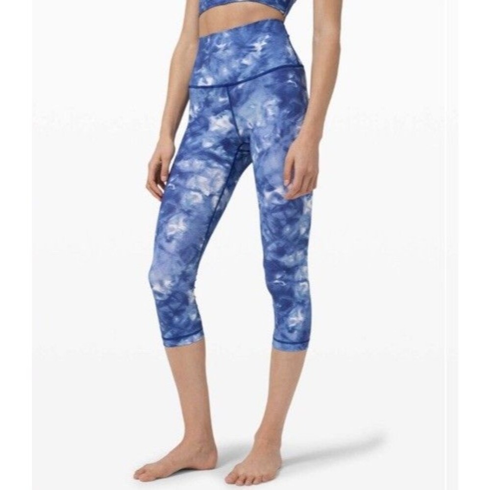 Lululemon Run With The Waves HR Crop Speckle Spray Dye Blue UV Swimsuit
